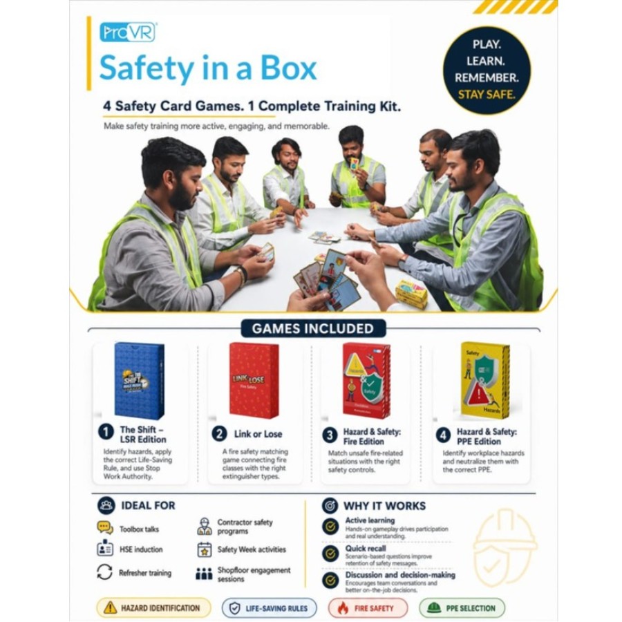 Safety in a Box- 4 Safety Card Games. 1 Complete Traning Kit.